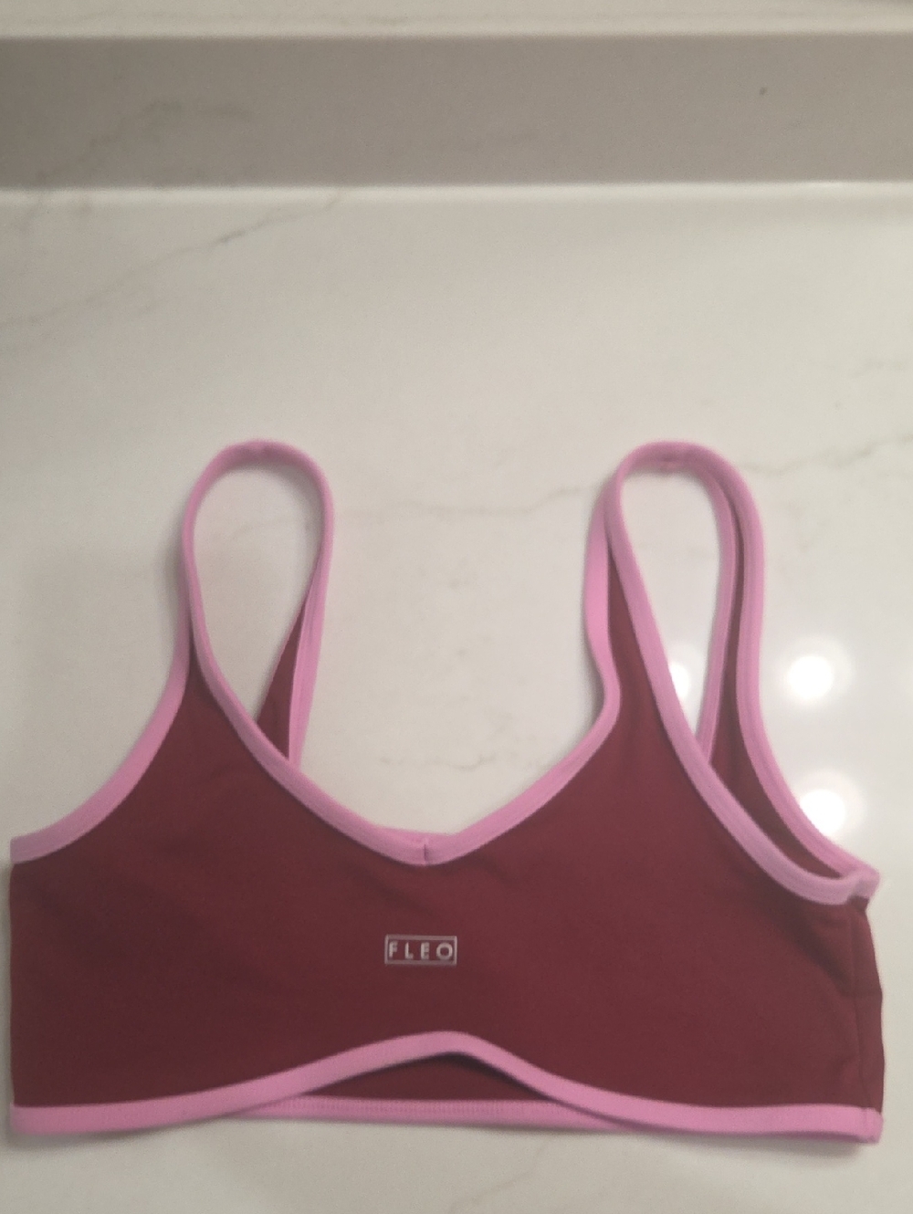 Fleo Burgundy Sports Bra with Pink Trim